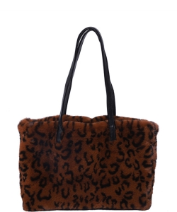 Soft Fur Animal Print Tote Shoulder Bag HG103773 BROWN